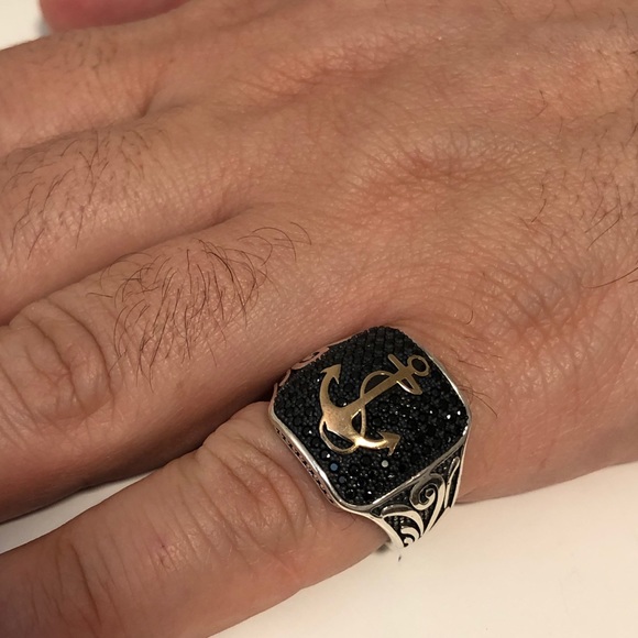 925 Sterling Silver Men Square Anchor Ring ⚓️ - Picture 4 of 7